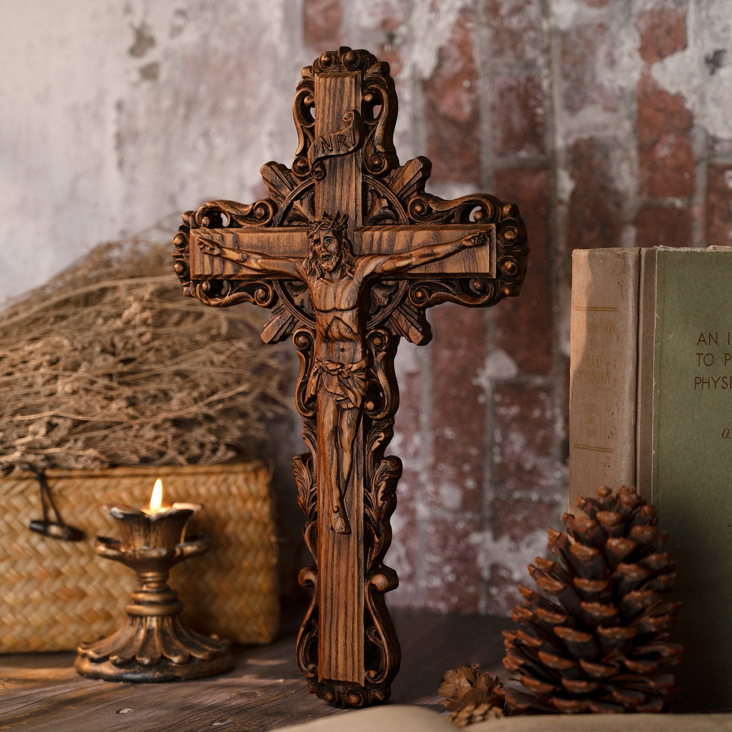 Wood Carved Crucifix – Jesus on the Cross (Beechwood)