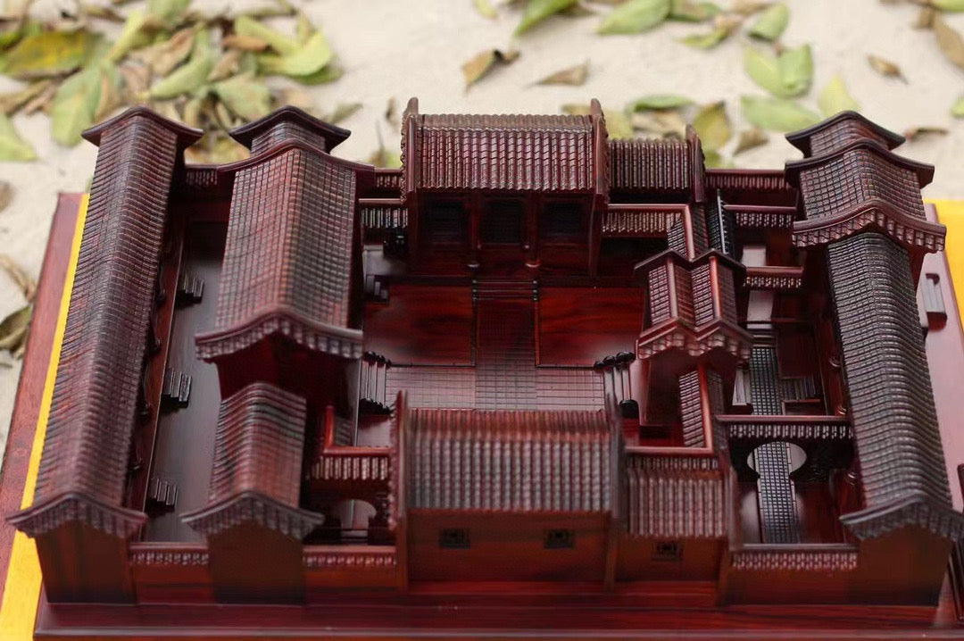 Beijing Siheyuan Model – Burmese Rosewood Handcrafted with Glass Display Case