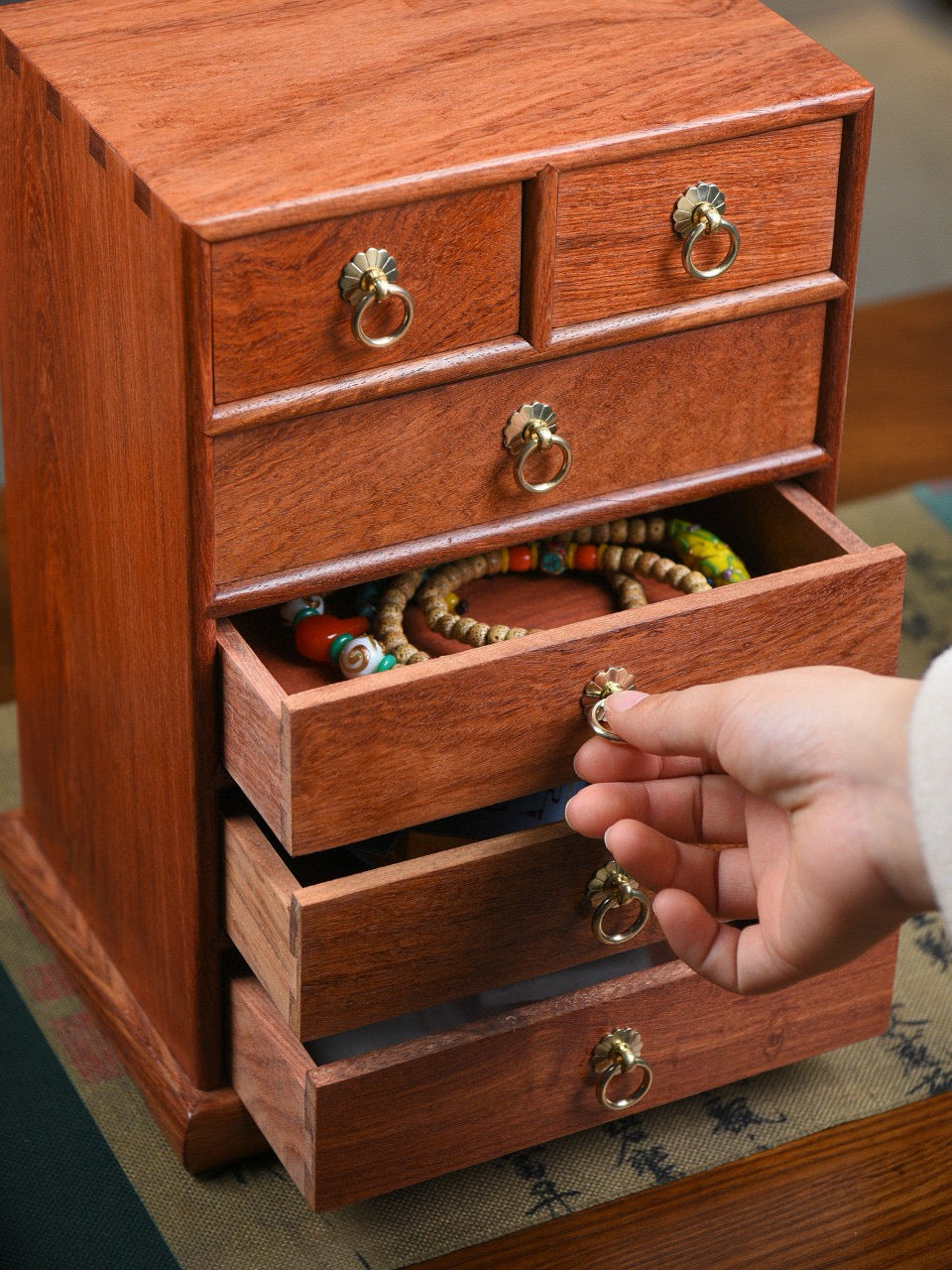 Burmese Padauk 6-Drawer Chest – Solid Single-Slab, Handcrafted Storage Cabinet