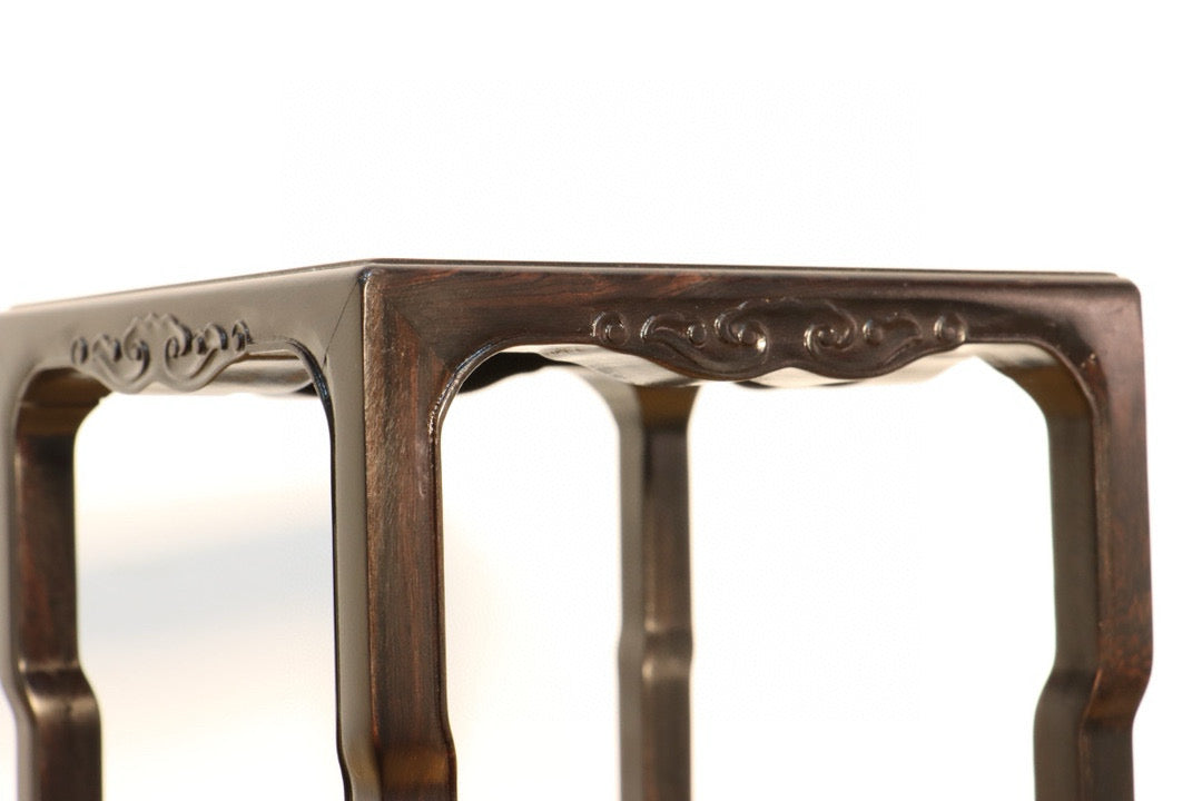 Square Ebony Flower Stand with Curved Legs – Solid Zitan Wood