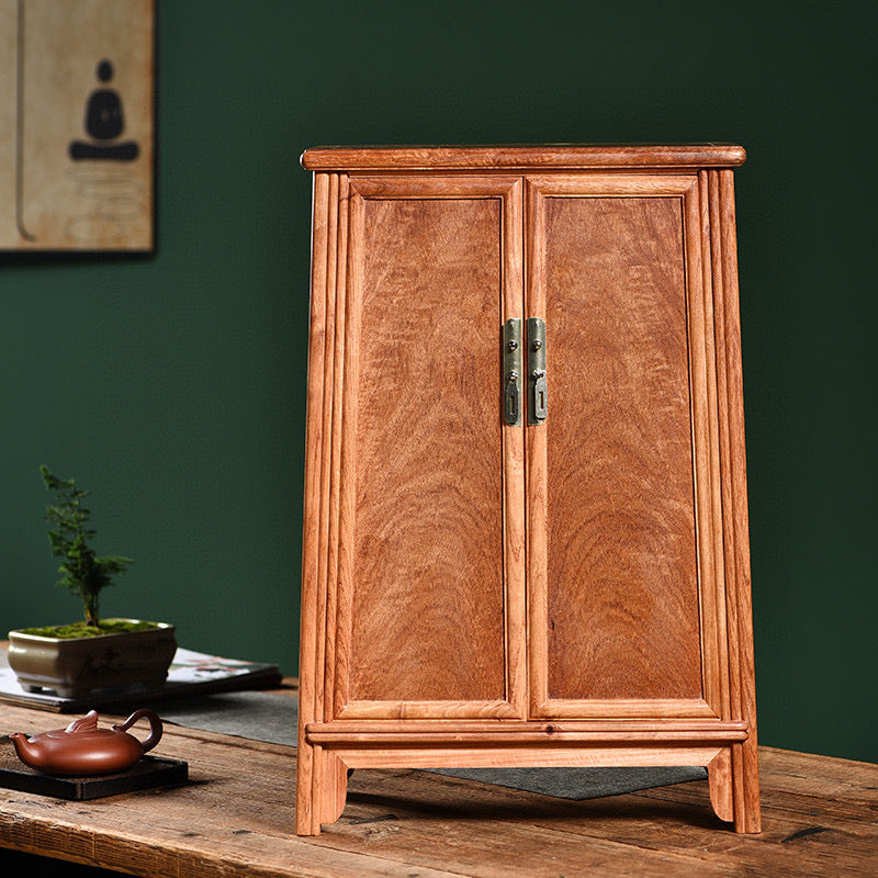 Burmese Padauk Ming-Style Cabinet – Rounded Corners – 40×22×58cm – Solid Wood – Detachable Doors