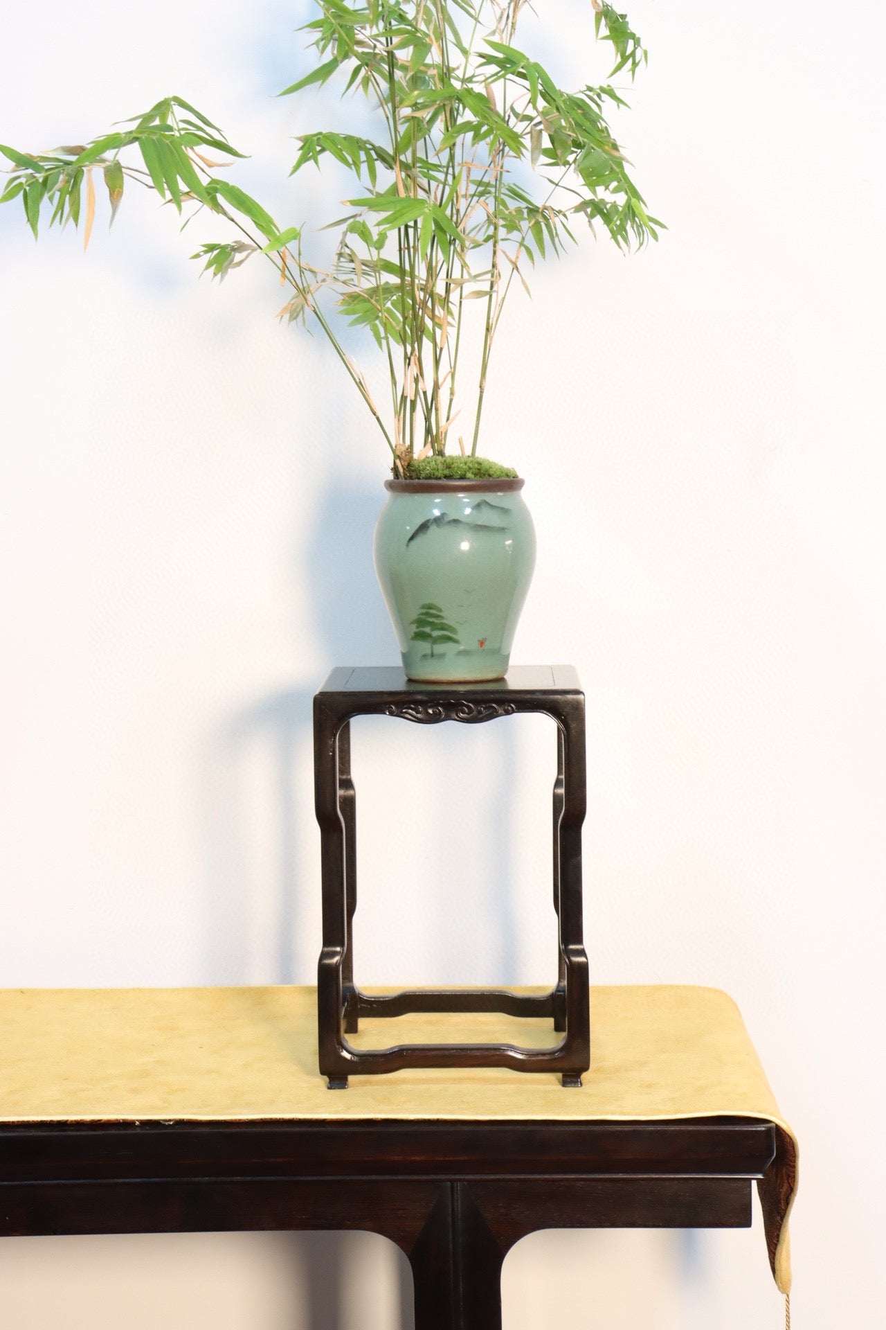 Square Ebony Flower Stand with Curved Legs – Solid Zitan Wood