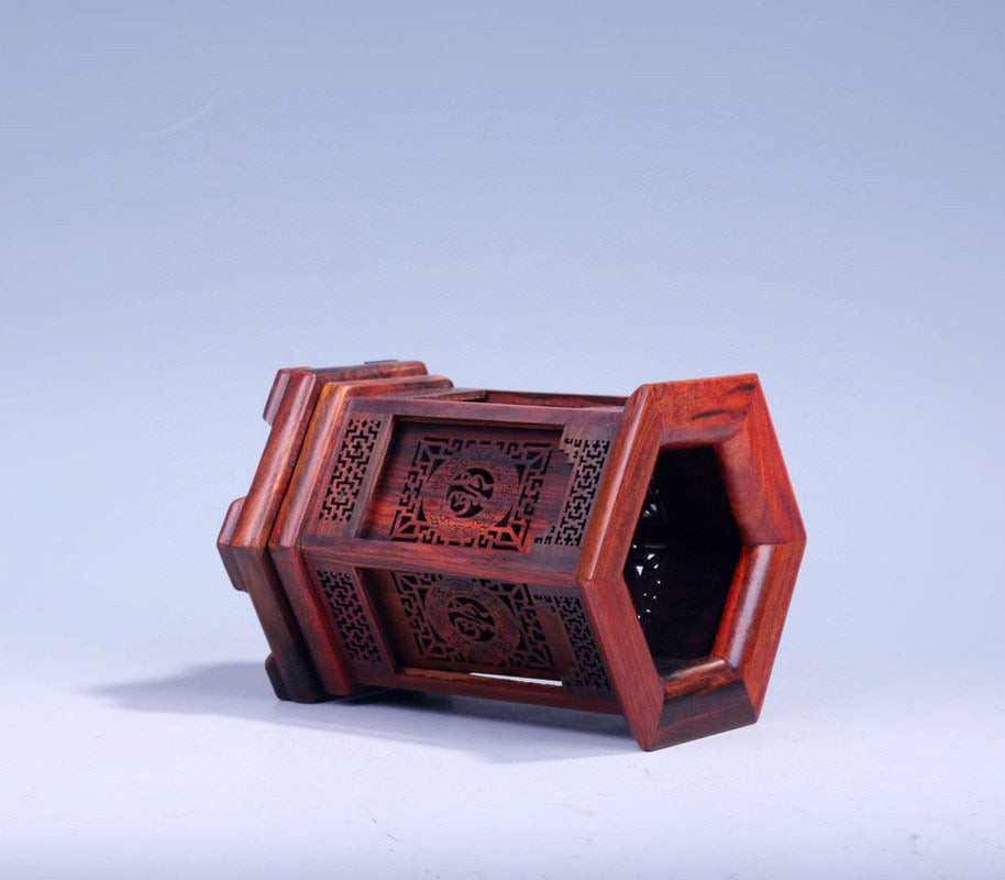 Hexagonal Rosewood Pen Holder | Fu Carving | Handmade