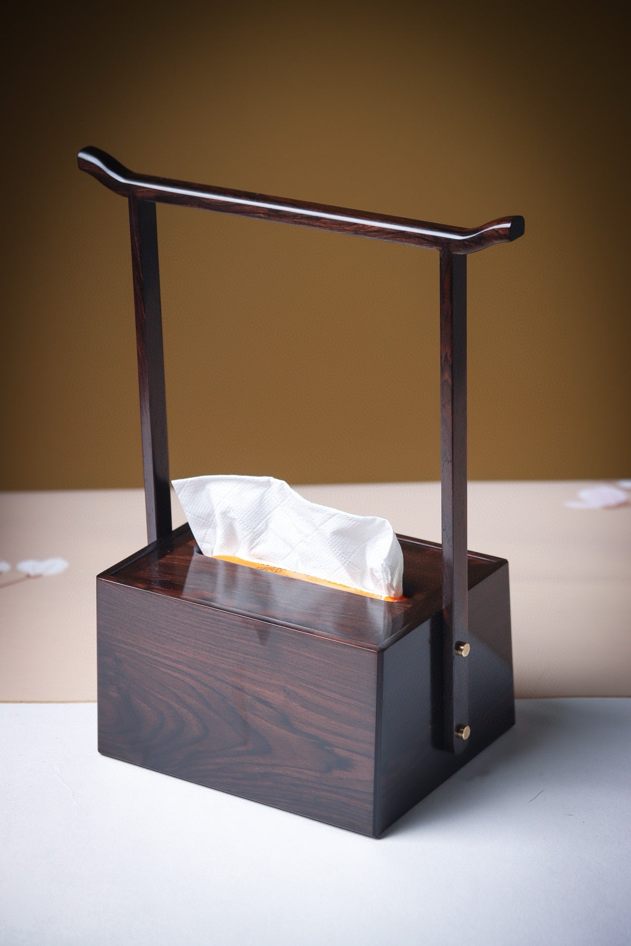 Zitan Tissue Box with Handle – Ming Style Design, Mother-of-Pearl Inlay or Plain Finish