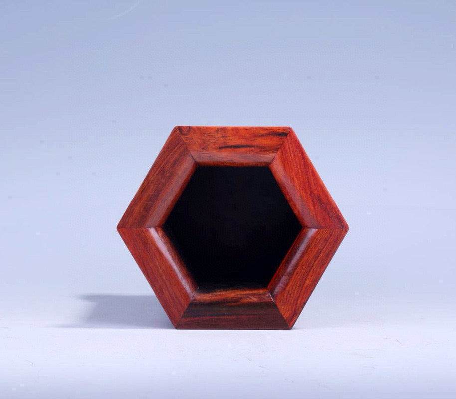 Hexagonal Rosewood Pen Holder | Fu Carving | Handmade