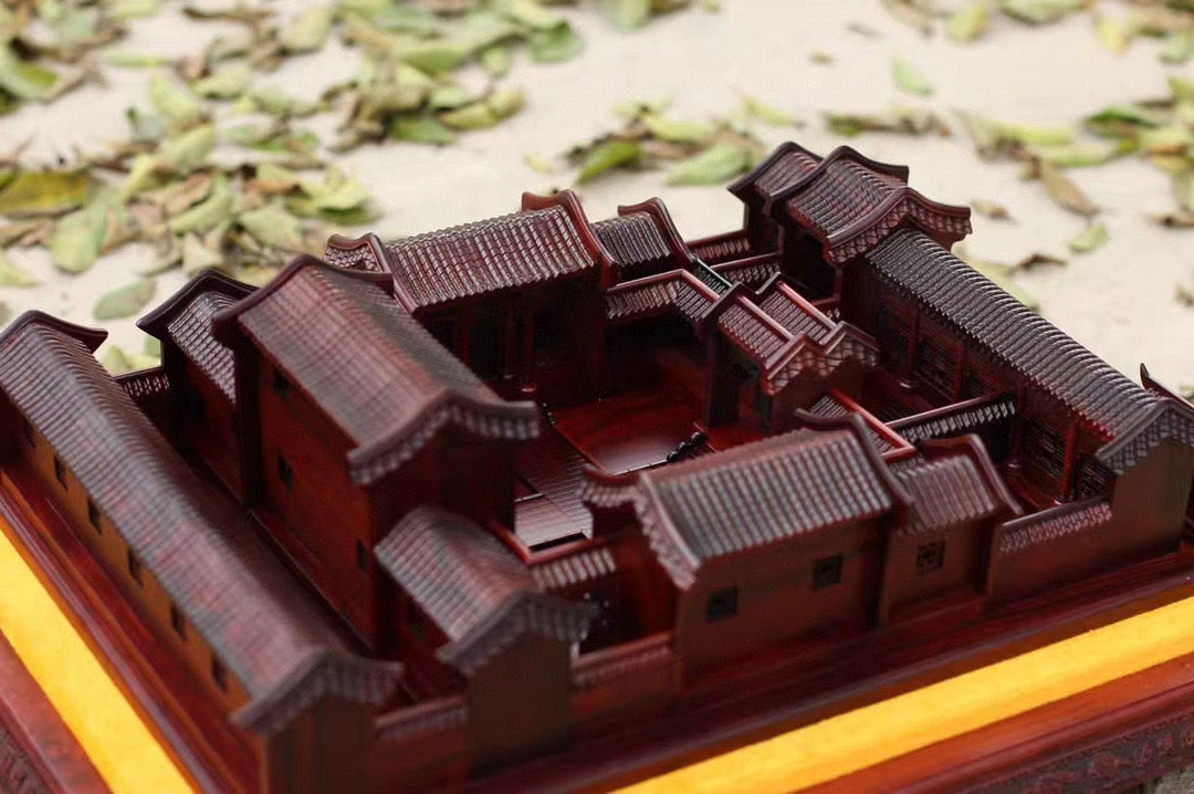 Beijing Siheyuan Model – Burmese Rosewood Handcrafted with Glass Display Case