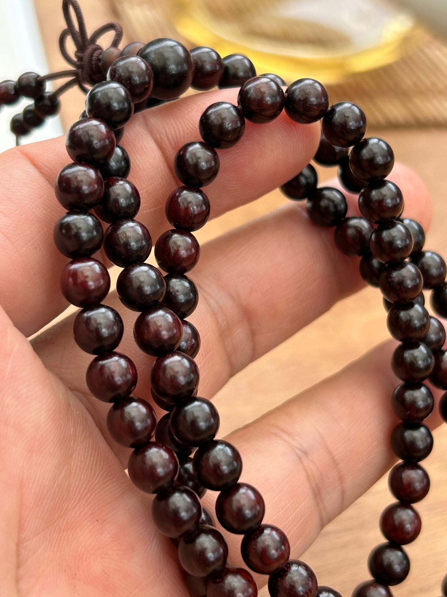 Indian Small-Leaf Red Sandalwood Prayer Beads – 108 Mala Beads – 0.6cm / 0.8cm – Handcrafted