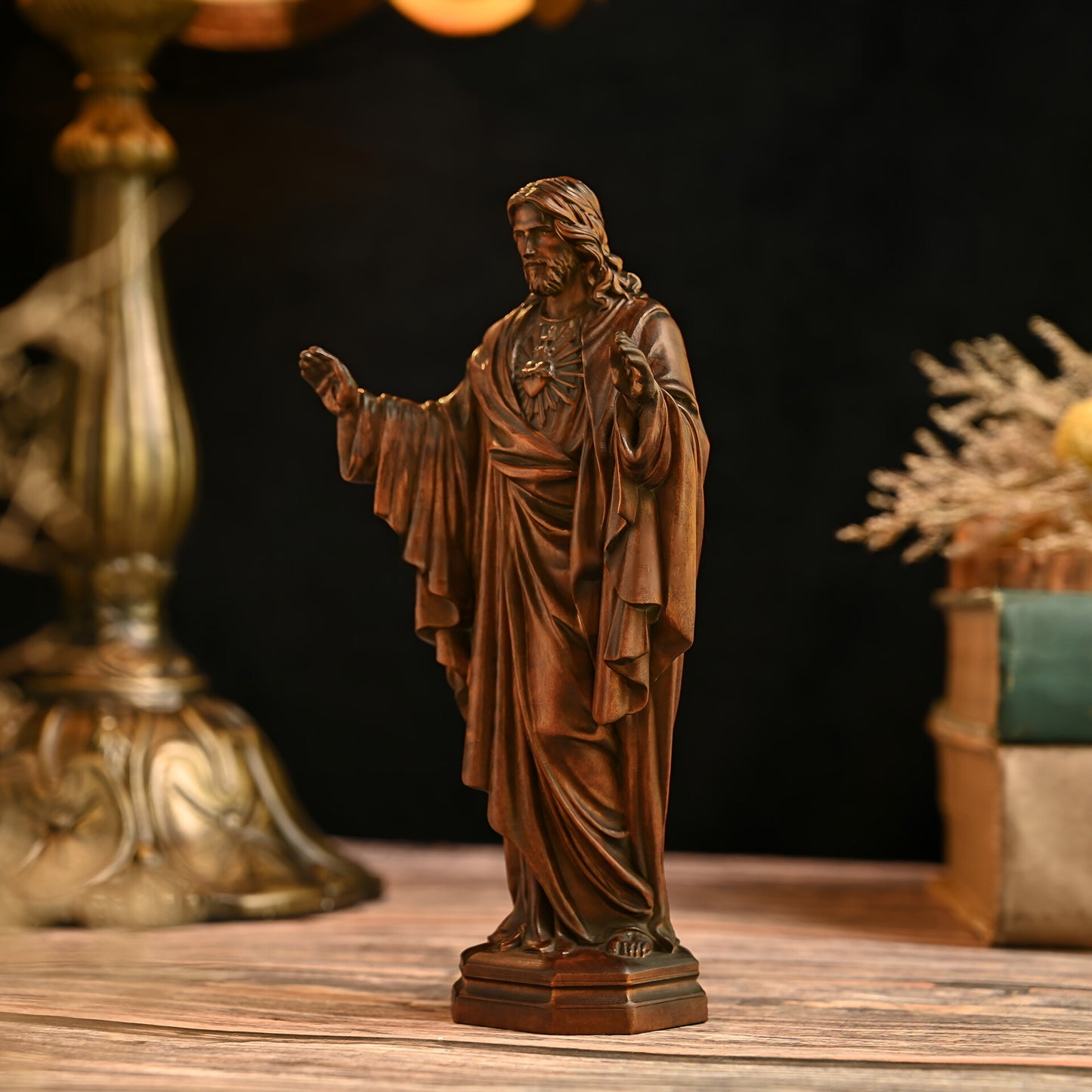 Sacred Heart of Jesus Wood Carving – Handcrafted Boxwood for Prayer, Worship, and Home Display