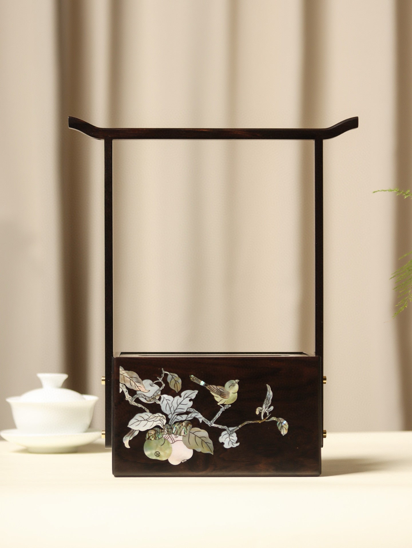 Zitan Tissue Box with Handle – Ming Style Design, Mother-of-Pearl Inlay or Plain Finish
