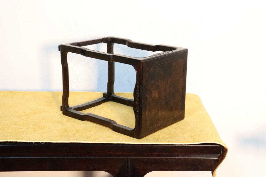 Square Ebony Flower Stand with Curved Legs – Solid Zitan Wood