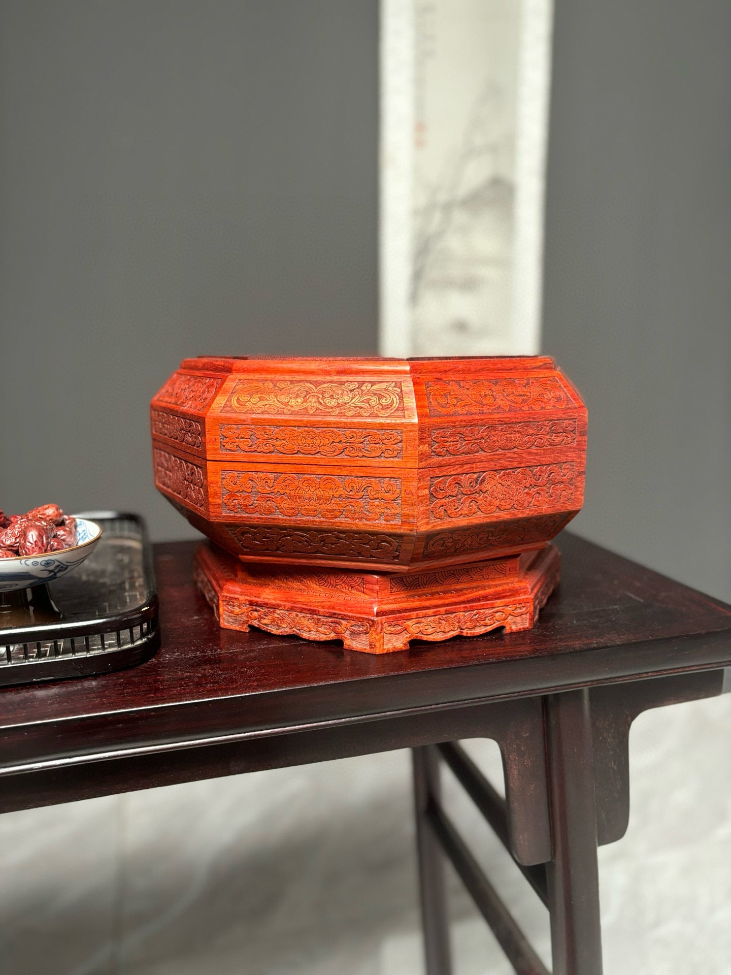 Burmese Padauk Rotating Snack Tray – Fortune Spinner with Mortise & Tenon Craft