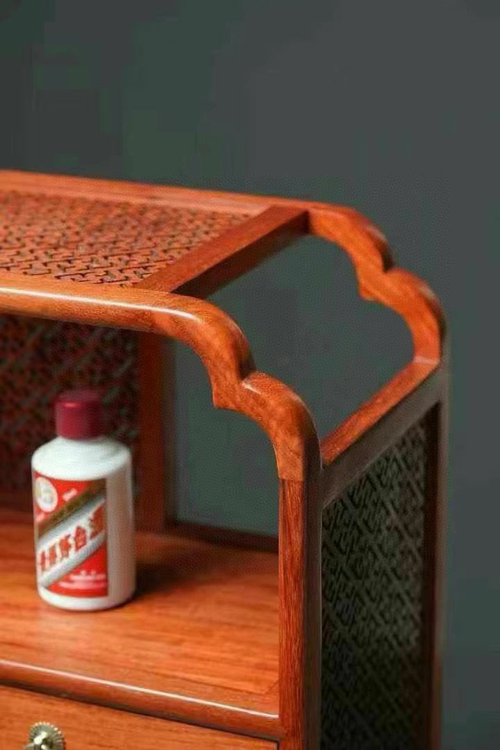 Burmese Padauk Tea Side Cabinet with Carved Acanthus Corners – Hollowed Design & Refined Craft