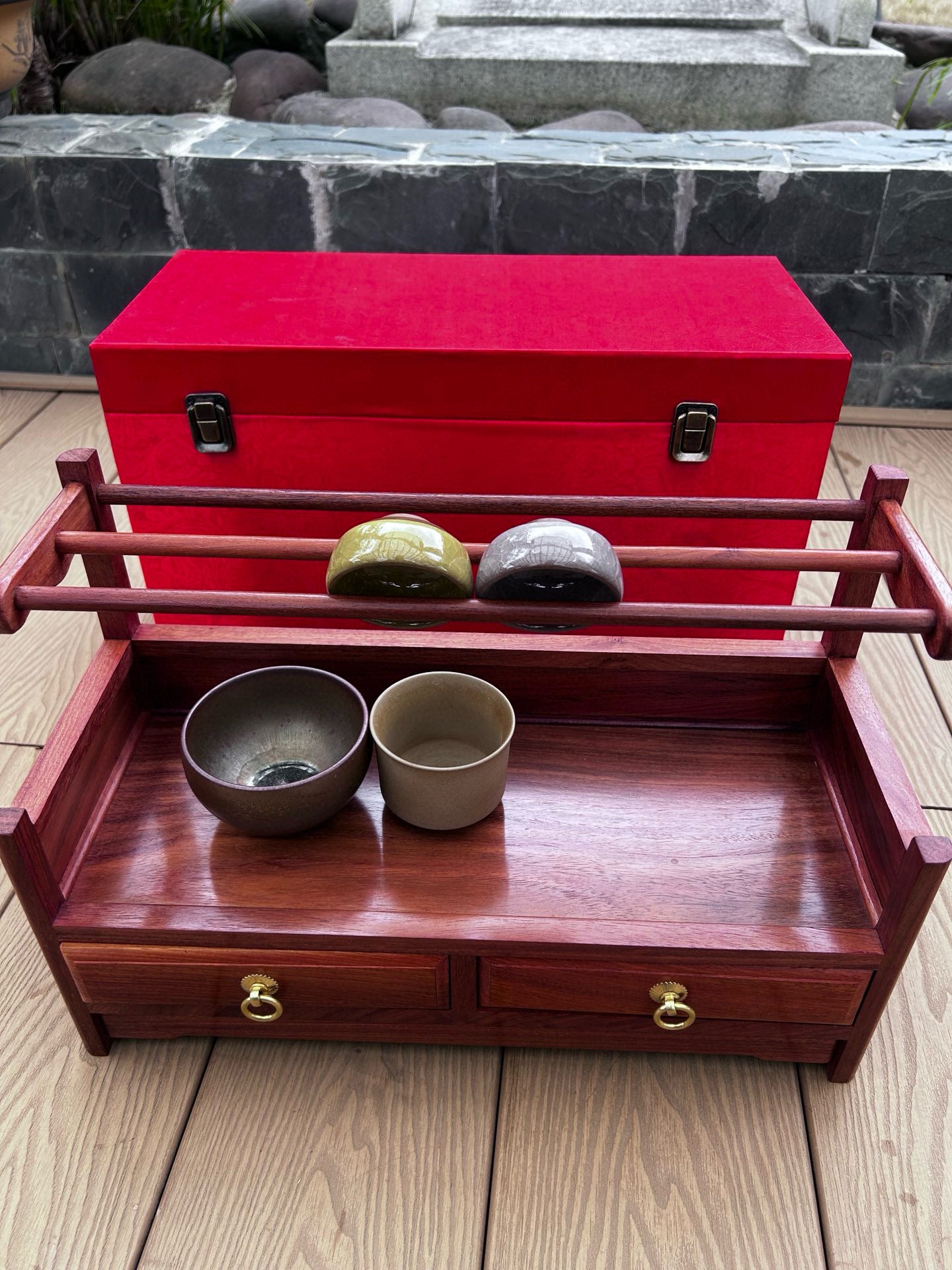 New Burmese Padauk Tea Side Cabinet – Solid Single-Slab Wood, Gift-Ready