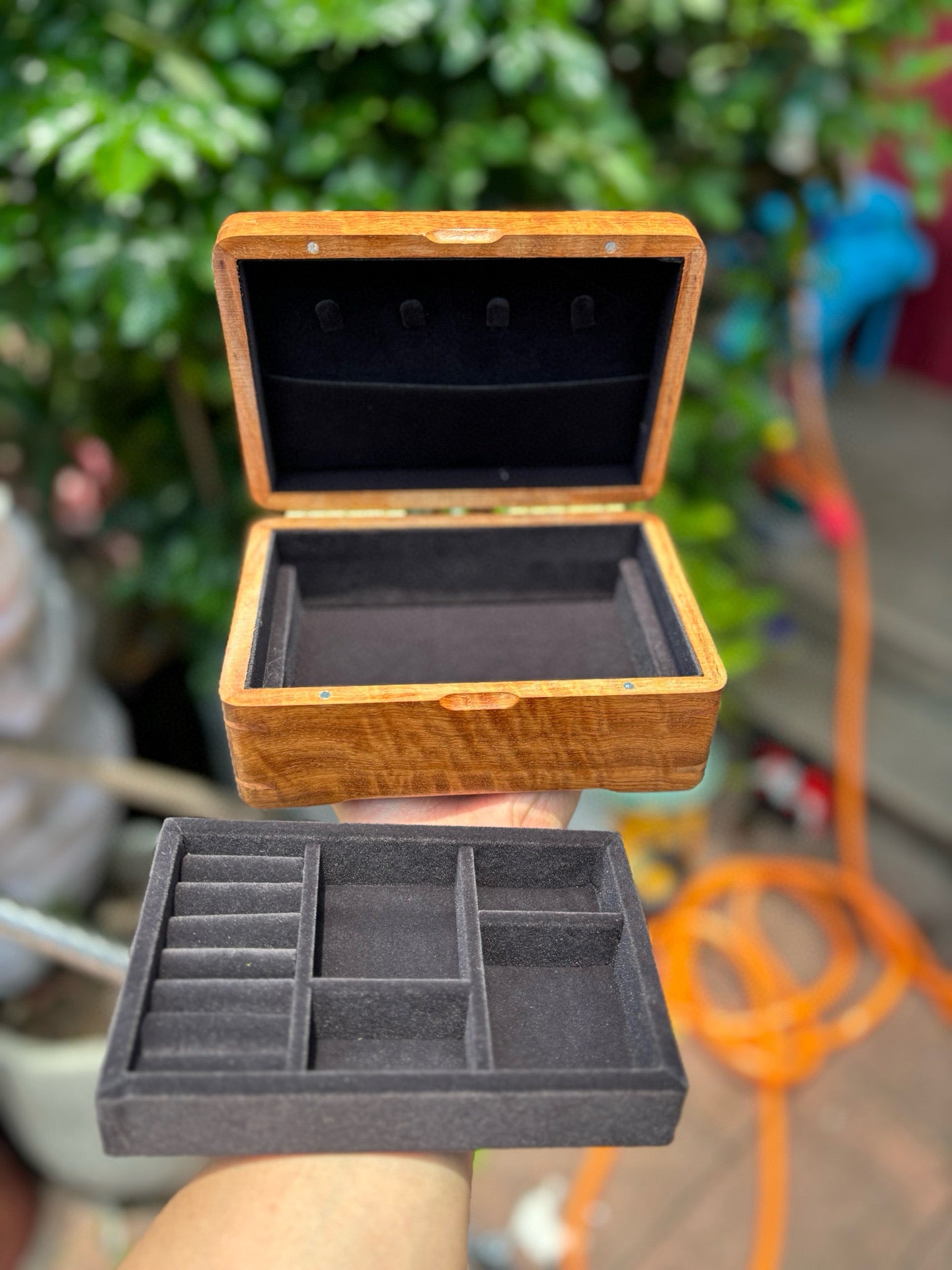 Mini Double-Layer Jewelry Box – Burmese Padauk Wood, Mortise and Tenon Joint