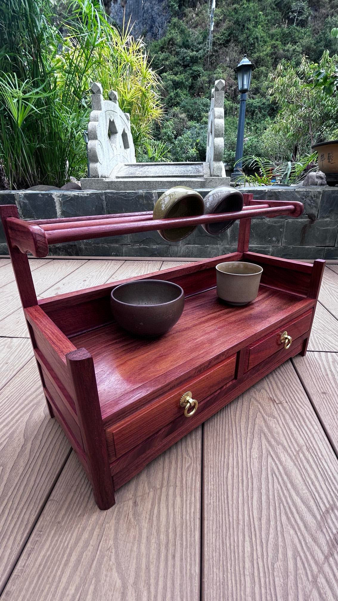 New Burmese Padauk Tea Side Cabinet – Solid Single-Slab Wood, Gift-Ready
