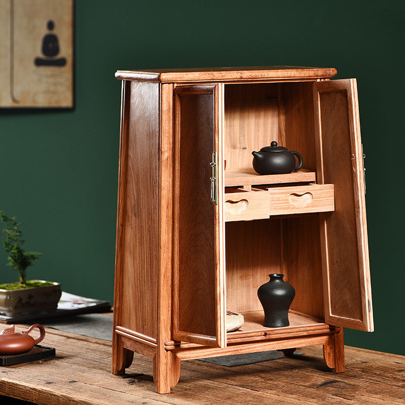 Burmese Padauk Ming-Style Cabinet – Rounded Corners – 40×22×58cm – Solid Wood – Detachable Doors