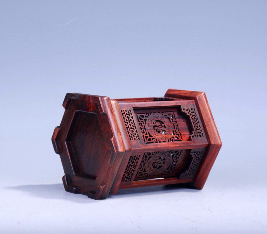 Hexagonal Rosewood Pen Holder | Fu Carving | Handmade