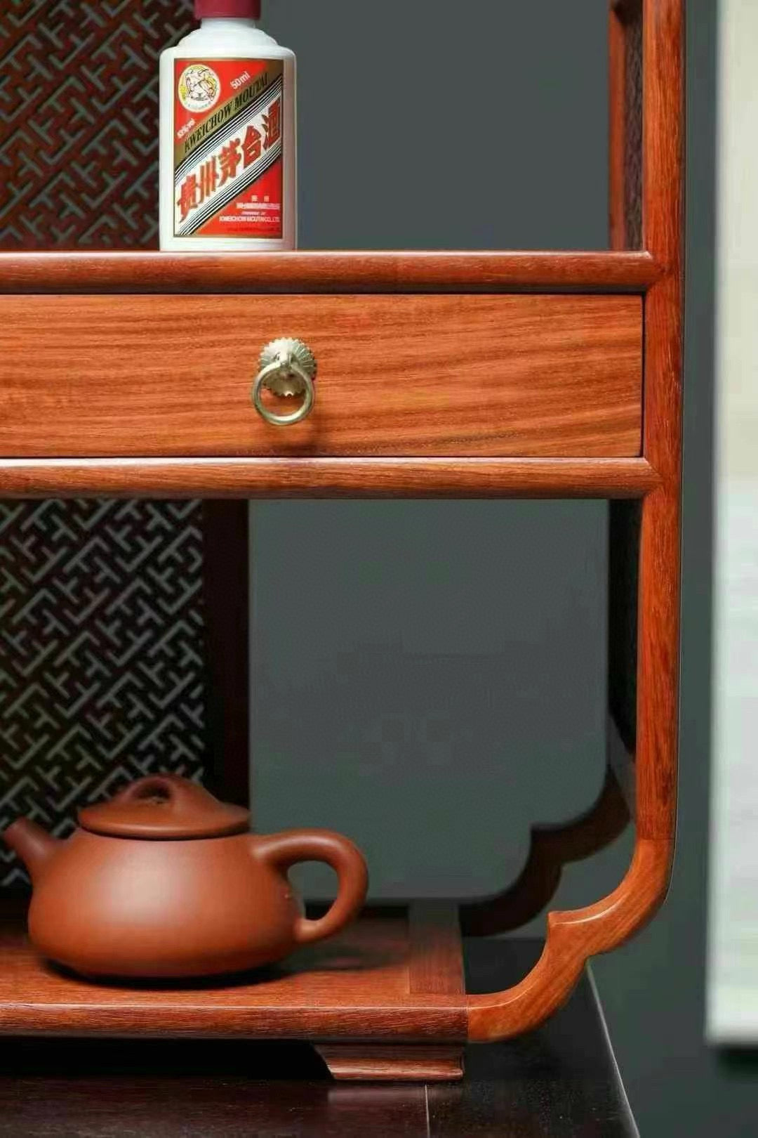 Burmese Padauk Tea Side Cabinet with Carved Acanthus Corners – Hollowed Design & Refined Craft
