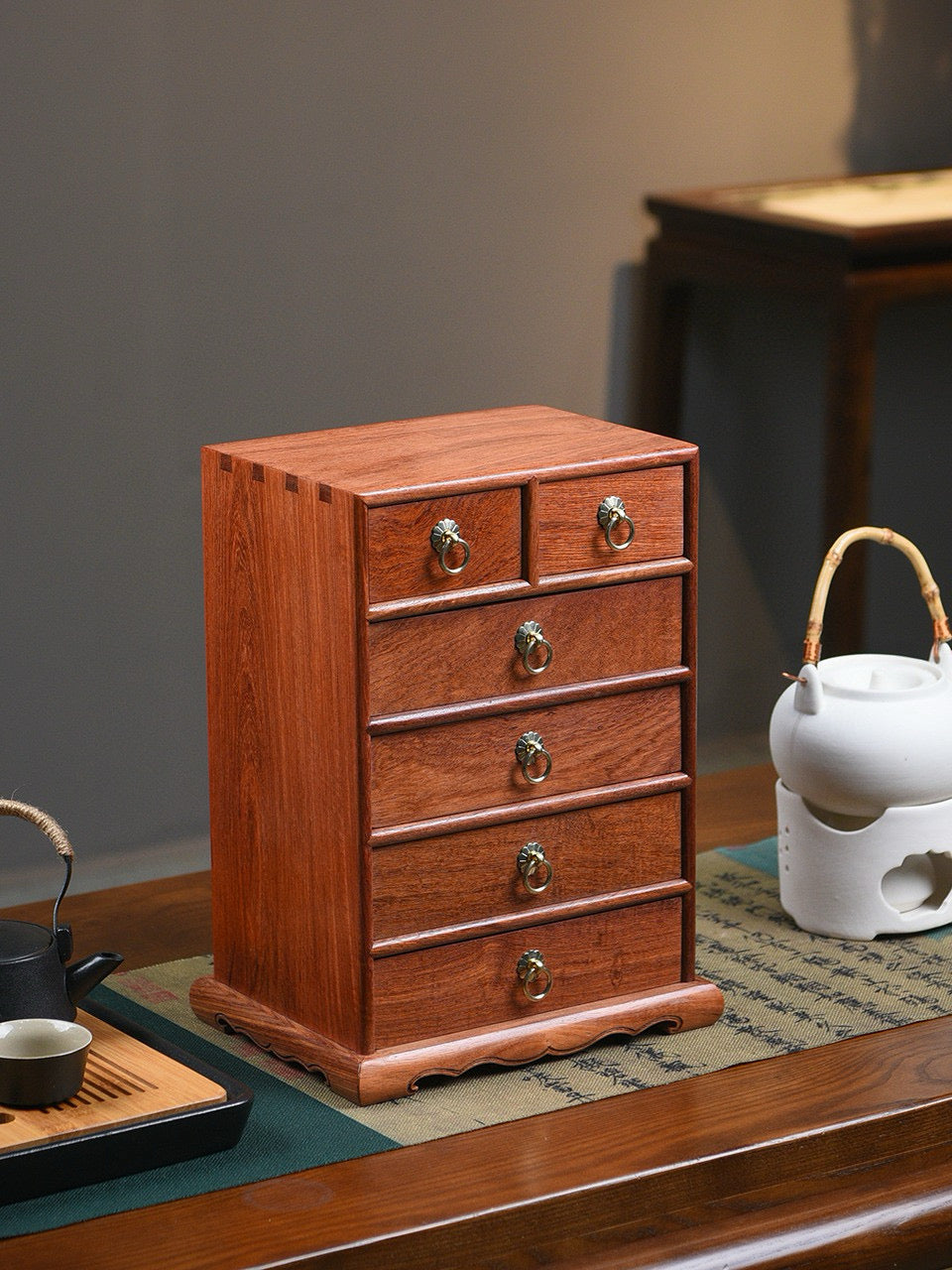 Burmese Padauk 6-Drawer Chest – Solid Single-Slab, Handcrafted Storage Cabinet