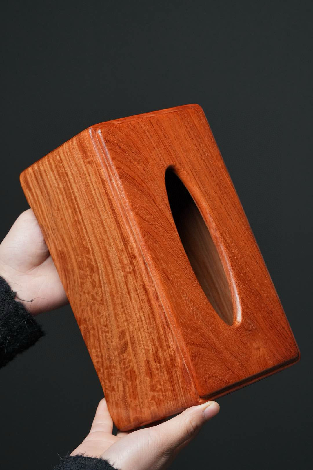 Burmese Padauk Solid Wood Tissue Box – Large