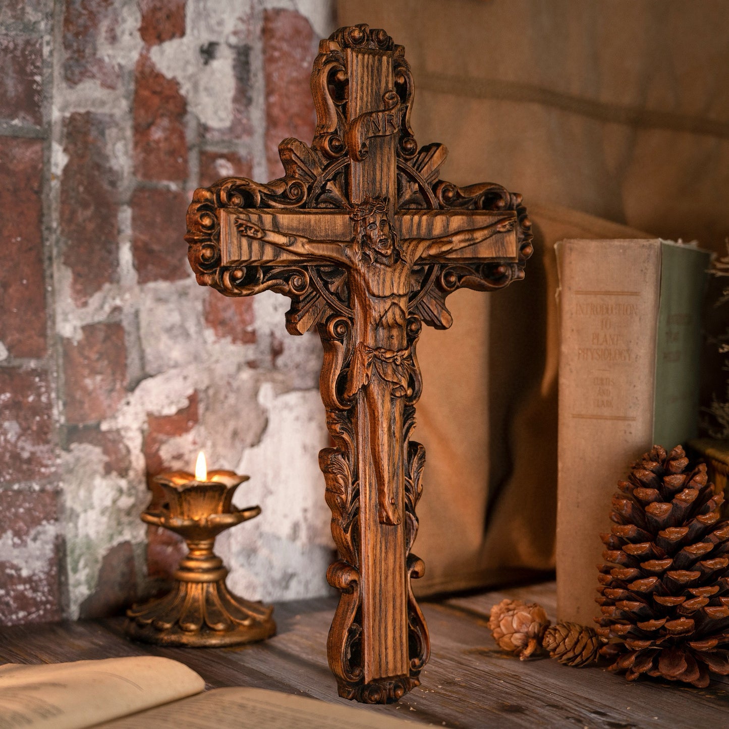 Wood Carved Crucifix – Jesus on the Cross (Beechwood)
