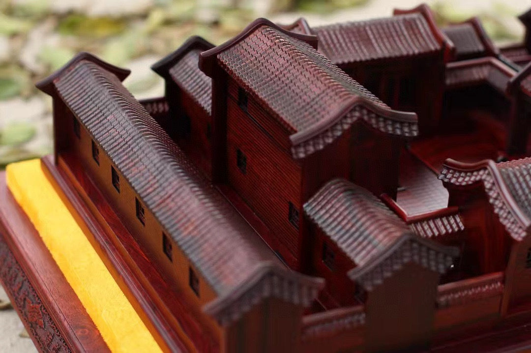 Beijing Siheyuan Model – Burmese Rosewood Handcrafted with Glass Display Case