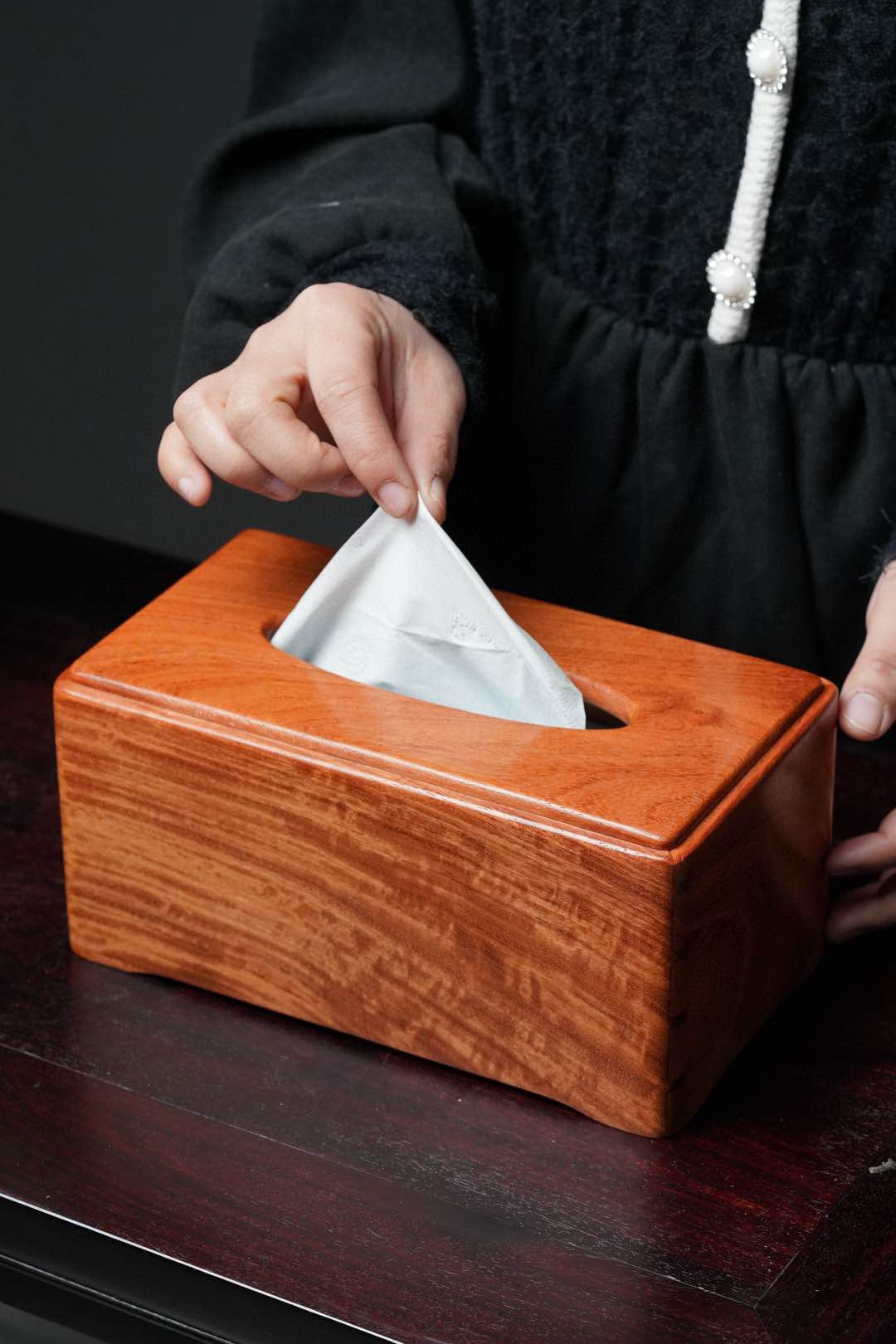 Burmese Padauk Solid Wood Tissue Box – Large