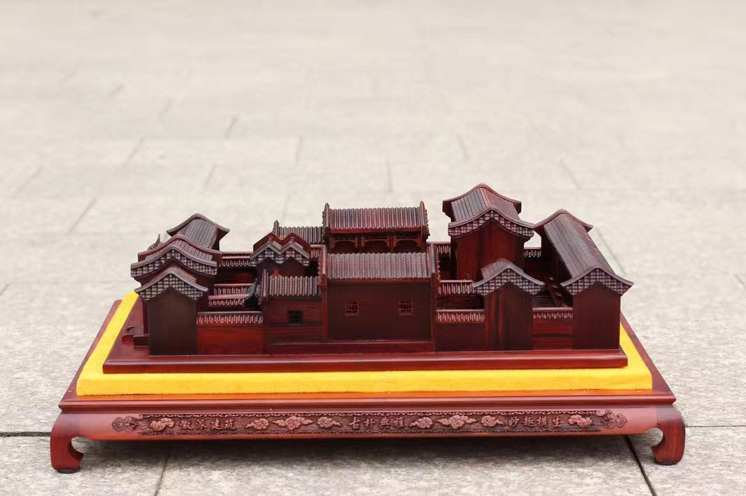 Beijing Siheyuan Model – Burmese Rosewood Handcrafted with Glass Display Case