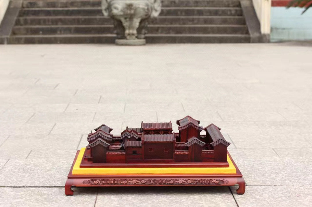 Beijing Siheyuan Model – Burmese Rosewood Handcrafted with Glass Display Case