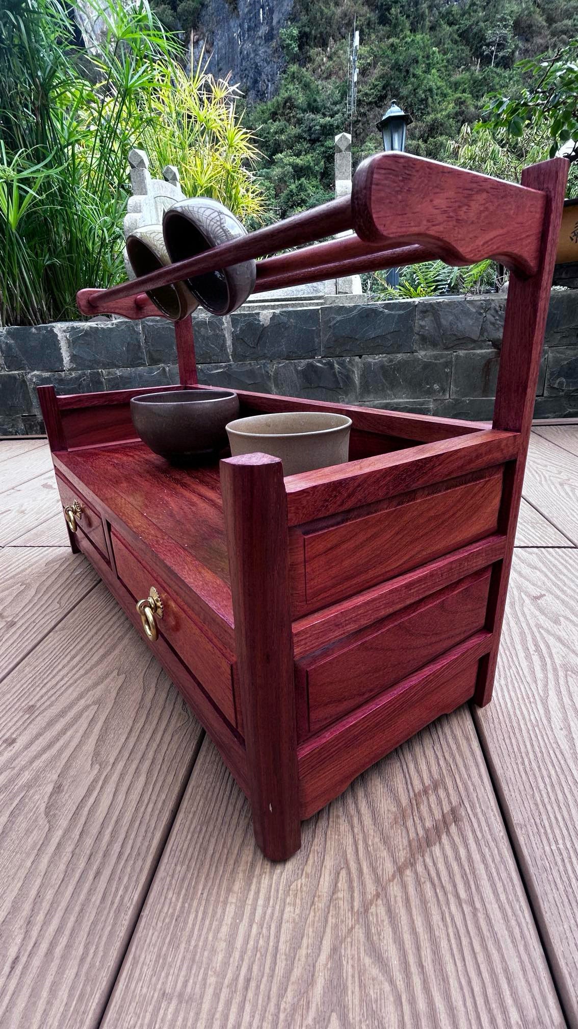 New Burmese Padauk Tea Side Cabinet – Solid Single-Slab Wood, Gift-Ready