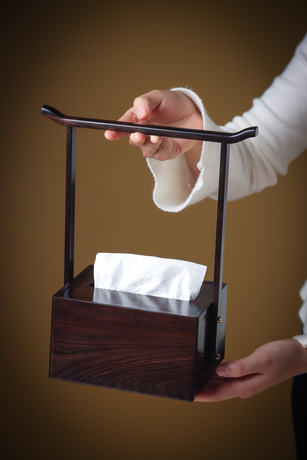 Zitan Tissue Box with Handle – Ming Style Design, Mother-of-Pearl Inlay or Plain Finish