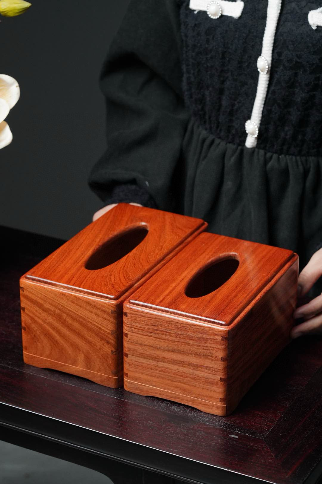 Burmese Padauk Solid Wood Tissue Box – Large