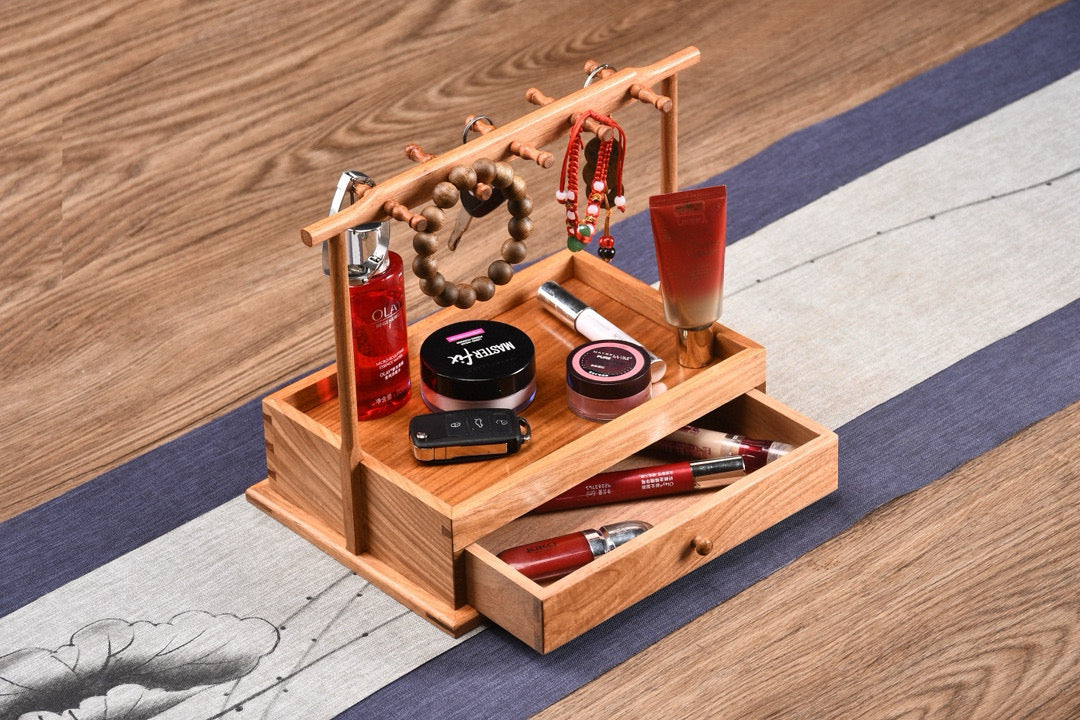 Burmese Padauk Organizer Rack – Solid Single-Slab, Mortise & Tenon Joinery, Rustic Elegance