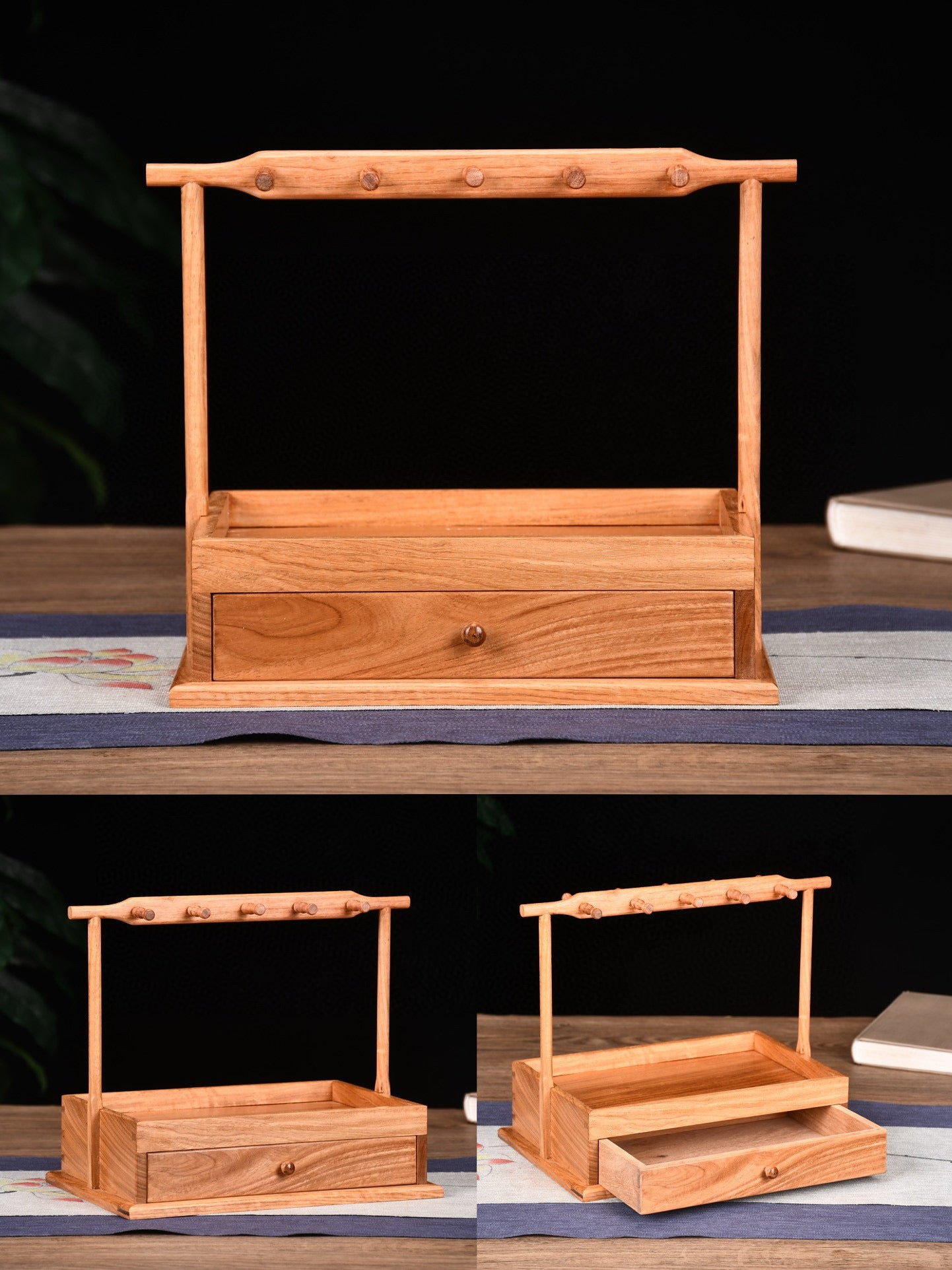 Burmese Padauk Organizer Rack – Solid Single-Slab, Mortise & Tenon Joinery, Rustic Elegance