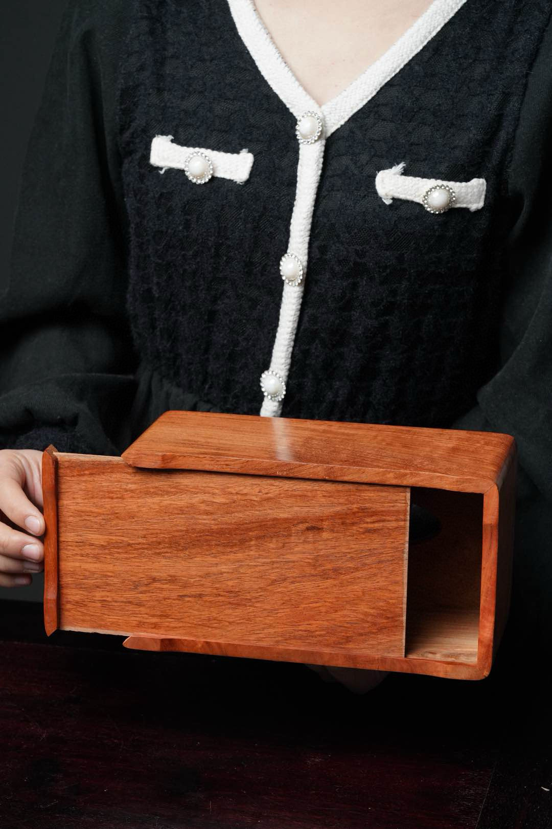 Burmese Padauk Solid Wood Tissue Box – Large