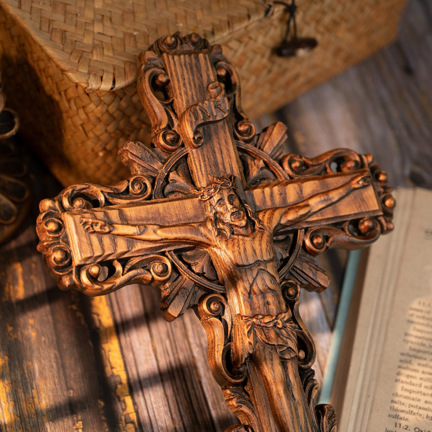 Wood Carved Crucifix – Jesus on the Cross (Beechwood)