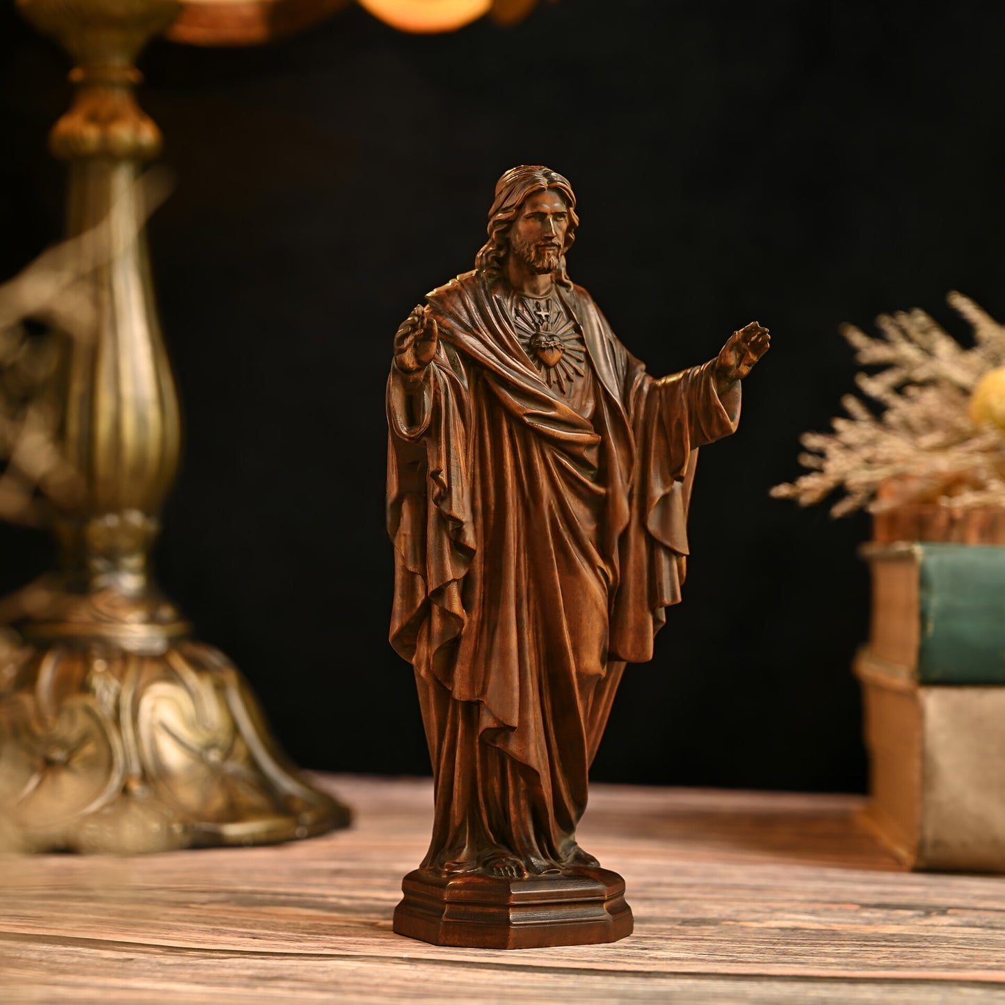 Sacred Heart of Jesus Wood Carving – Handcrafted Boxwood for Prayer, Worship, and Home Display