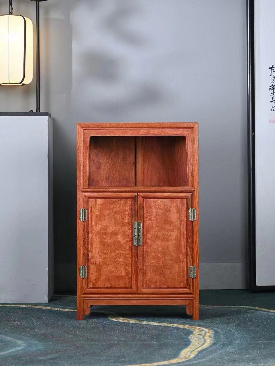 Burmese Padauk Wanli Cabinet – Liangge Display & Storage – Solid One-Piece Panel – 74.5cm High
