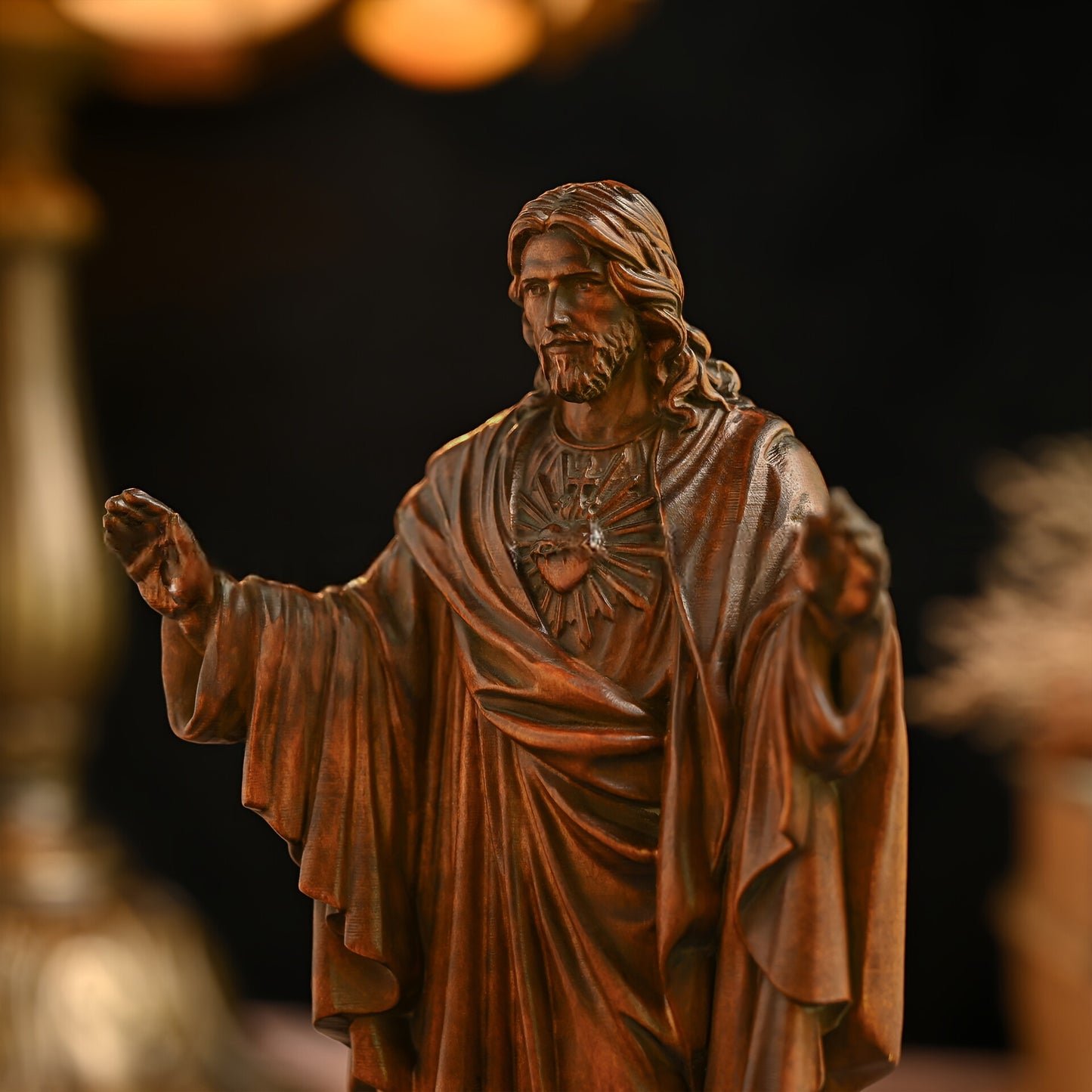 Sacred Heart of Jesus Wood Carving – Handcrafted Boxwood for Prayer, Worship, and Home Display