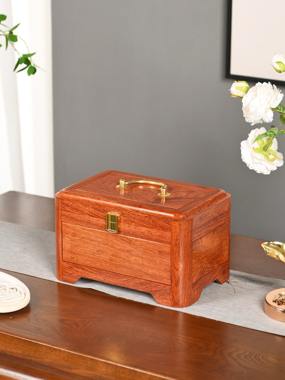 Burmese Padauk Portable Mirror Box · Solid Wood · All-Board Construction