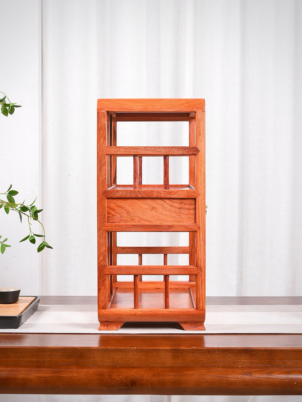 Burmese Padauk Tea Side Cabinet – Rounded Corners, Dual Drawers, Mortise & Tenon, Hollowed Back