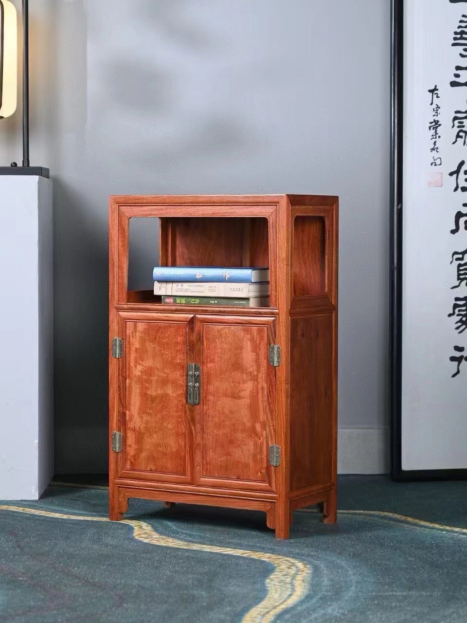 Burmese Padauk Wanli Cabinet – Liangge Display & Storage – Solid One-Piece Panel – 74.5cm High