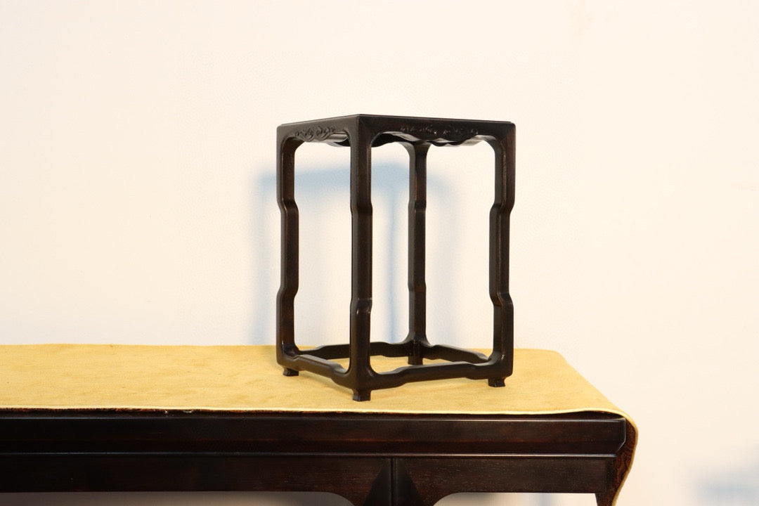 Square Ebony Flower Stand with Curved Legs – Solid Zitan Wood