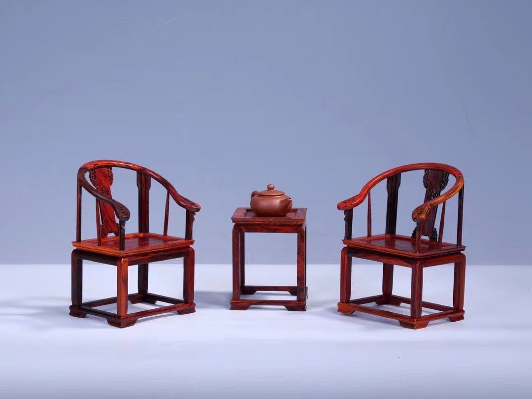 Rosewood Imperial Chair 3-Piece Miniature Set – Classical Chinese Display Furniture