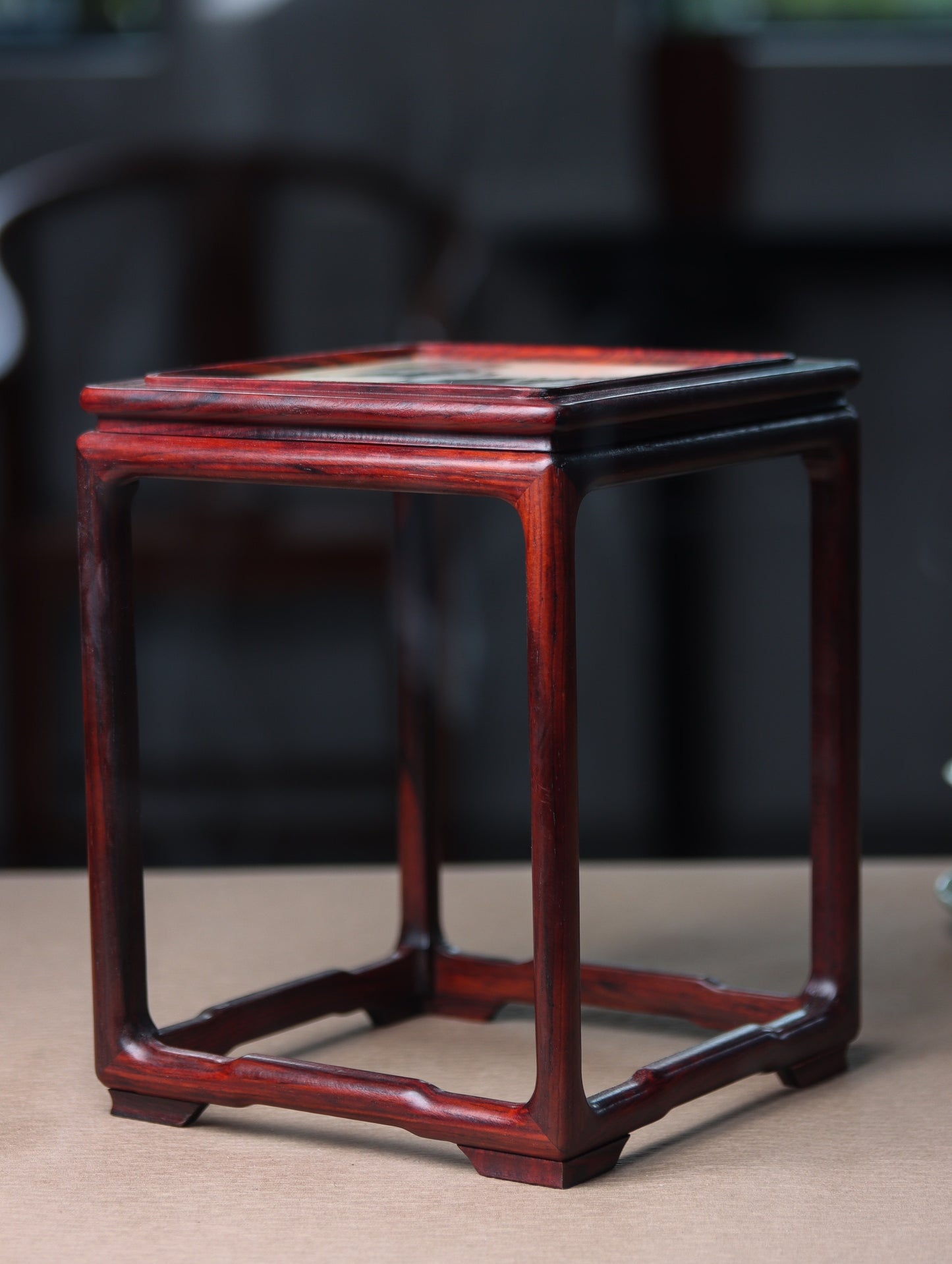 Ming-Style Mini Flower Stand with Marble Top – Rosewood Display Pedestal