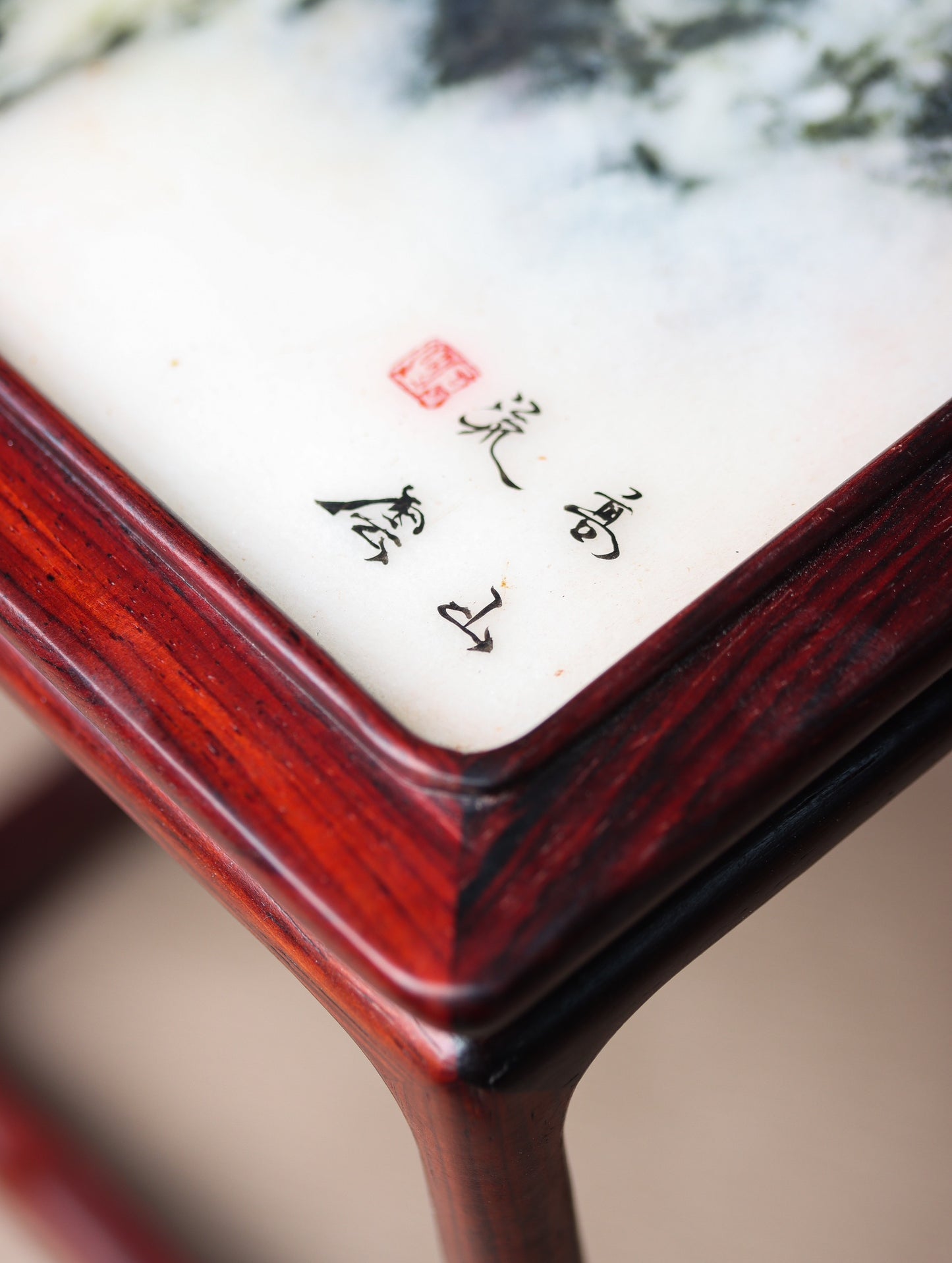 Ming-Style Mini Flower Stand with Marble Top – Rosewood Display Pedestal