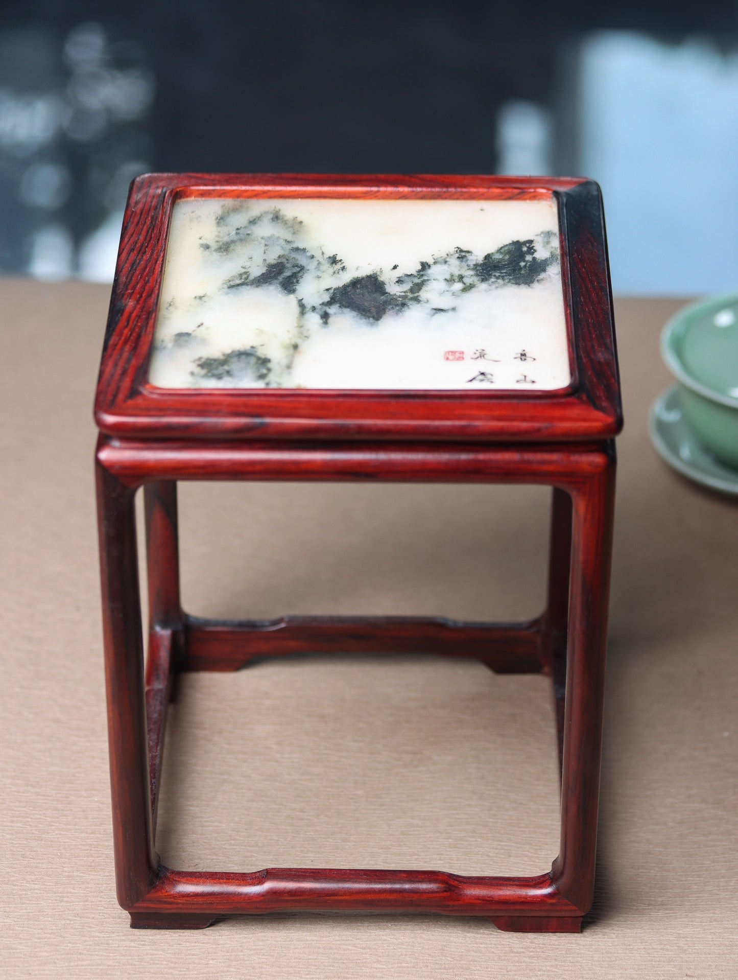 Ming-Style Mini Flower Stand with Marble Top – Rosewood Display Pedestal
