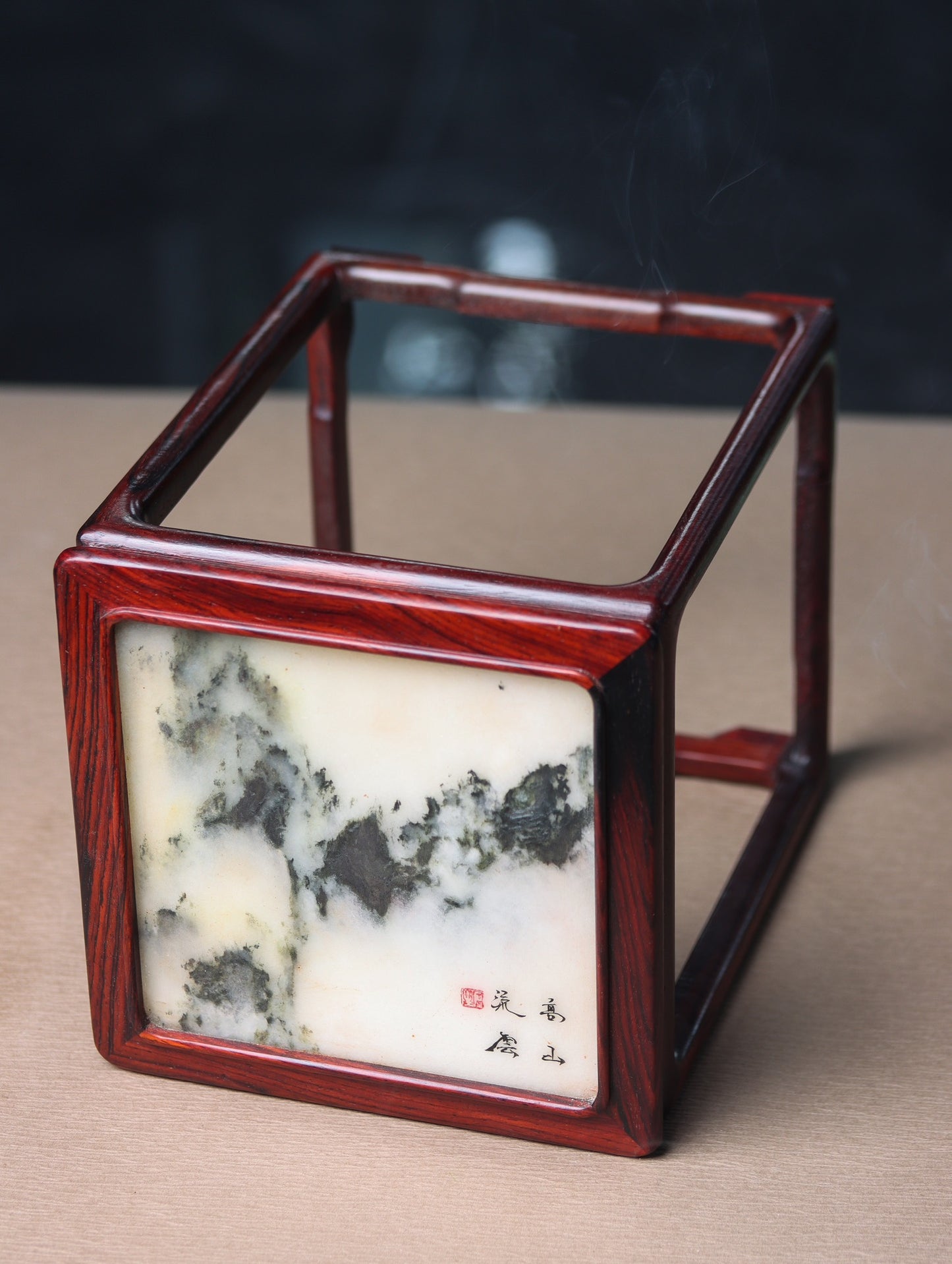 Ming-Style Mini Flower Stand with Marble Top – Rosewood Display Pedestal