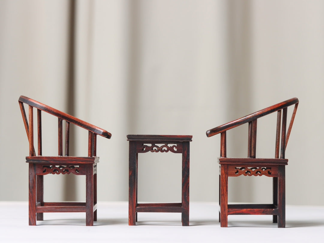 Miniature Rosewood Armchair Set (3-Piece) – Classical Chinese Display Furniture