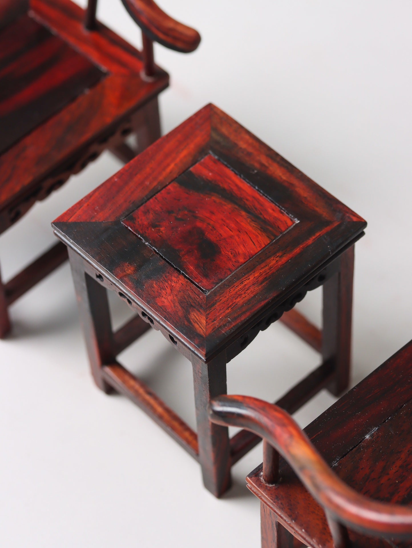 Miniature Rosewood Armchair Set (3-Piece) – Classical Chinese Display Furniture